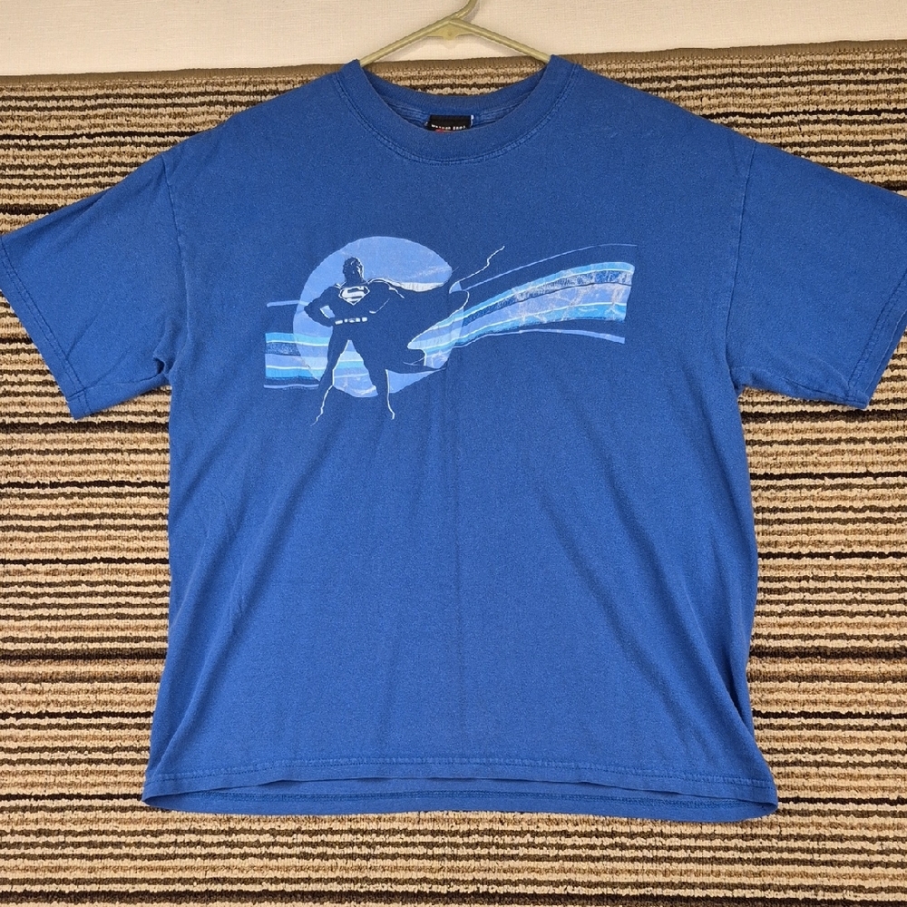 SUPERMAN DC Comics Warner Bros Hero Blue Cotton Sz L Mens T Shirt VTG 2003 Y2K